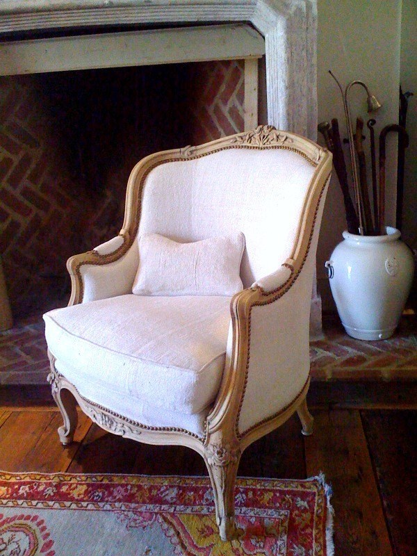 Antique linen upholstery French Chairs