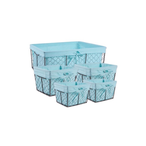$47 – Vintage Chicken Wire Storage Baskets In Aqua