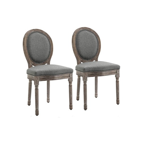 $229 – Set of 2 Rustic Wood Gray Upholstered Louis XV Chairs