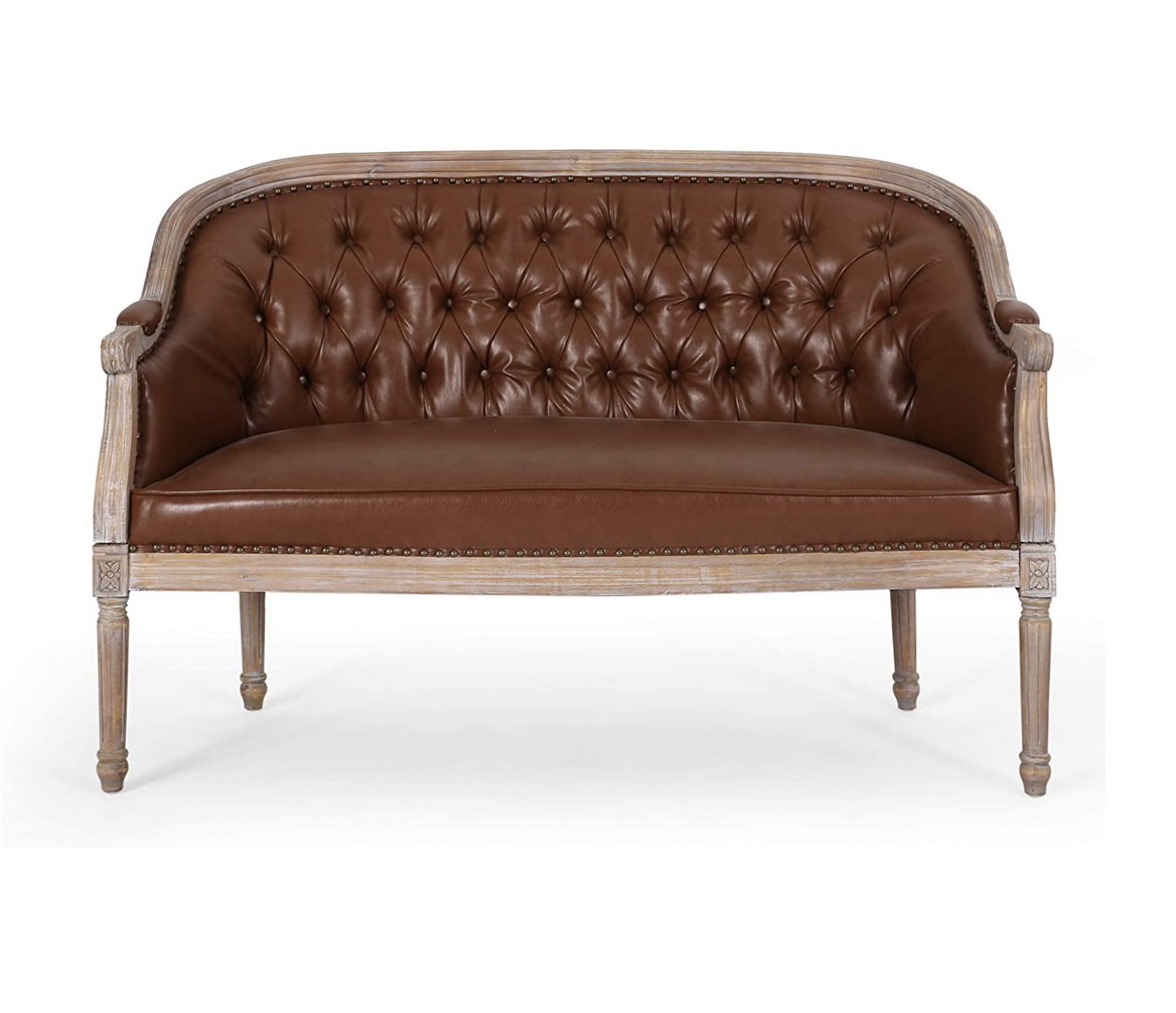 $486 – Antique Cognac Leather Library Sofa
